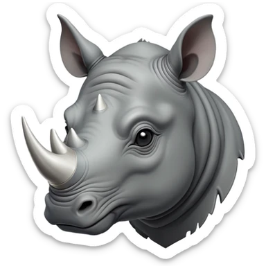 cinematic-noble--rhinoceros-portrait-emoji,slate-grey-hide--poised-and-regal,-with-a-massive,-powerful-build-and-a-thick, -deep-set-soulful-piercing-eyes,-simplified-yet-sharp-and-sophisticated-features,-highly-detailed,-large-black-eyes, zoomed out showing shoulders, large white horn  sticker