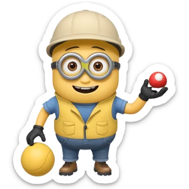 Minion joyeux avec une casquette qui joue avec une boule de pétanque sticker