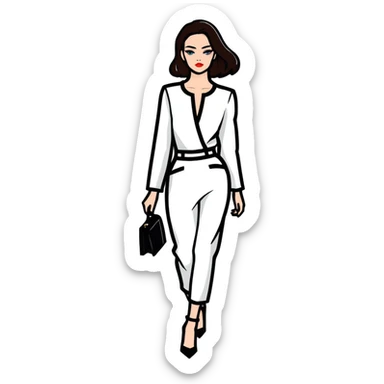 Glamorous European fashion model with perfect makeup, catwalk stance, trendy haute couture outfit sticker
