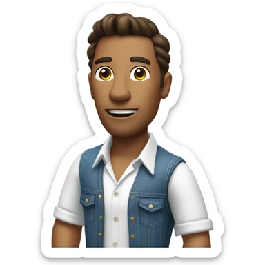 taned man in a blue jeans and white collar, telling something in an open pose sticker