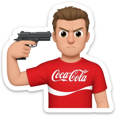 grumpy coca-cola emoji with a gun pointing to the head sticker