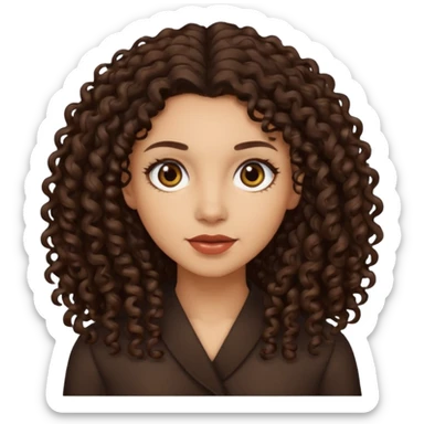 Woman with light skin and dark brown eyes and dark brown long curly hair sticker