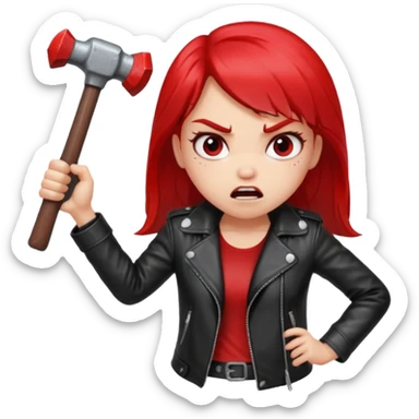 red glitter angry girl with a giant hammer sticker