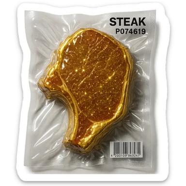 steak with gold sparkles and highlights, shiny and inflated sticker