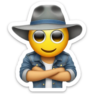 a sun with long rays, eyes, a smile in a denim panama sticker