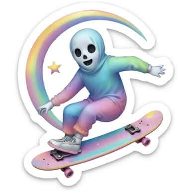 ghost skateboarding under a pastel moon and stars sticker