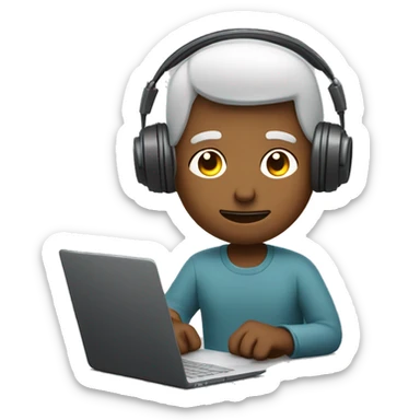 man in headphones talking hold laptop and phone only upper part of body  sticker