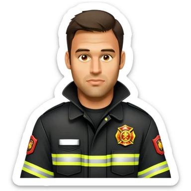 Firefighter with black coat with neon yellow stripes and no hat sticker