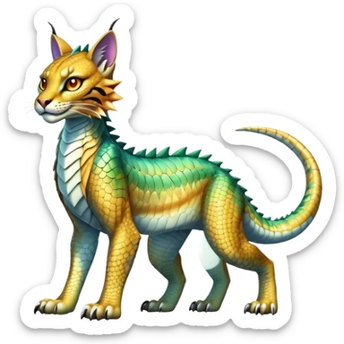 Shiny exotic iridescent Dragon-Tiger-type Lynx-Caracal-Crocodile-Bobcat-Fakémon-creature full body sticker