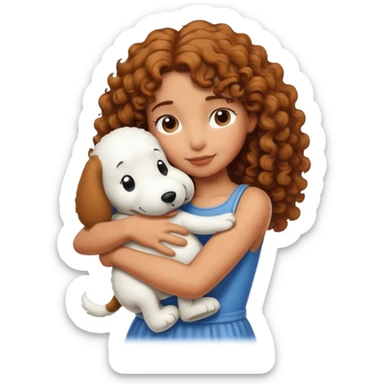 Girl with tan skin and curly hair hugging snoopy sticker