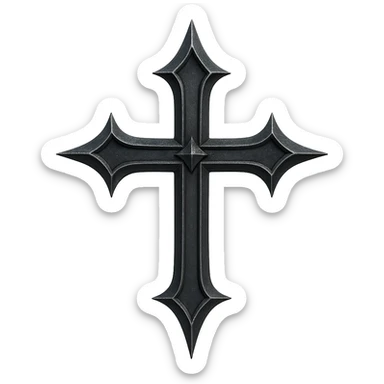 gothic cross, black iron, sharp edges, medieval style sticker