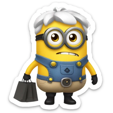 Despicable 4 character mega minion with a white hair bow and skirt, eyelashes, and shopping bags sticker