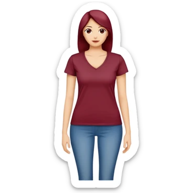 women's wine red cotton t-shirt with V-neck, feminine cut, no background, only the clothing item sticker