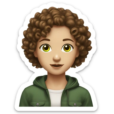 girl with brown curly hair,green eyes,Moldovan,standing,very hot sticker