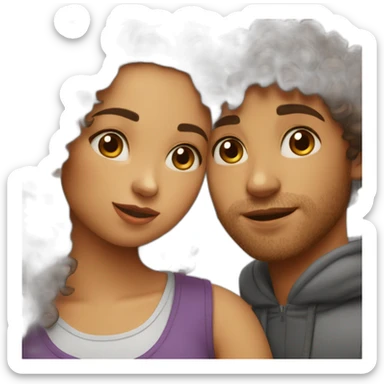 Curly girl and curly boy kiss sticker