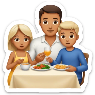 family of man, woman and little son having a dinner sticker