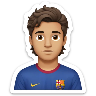 Young Man with Medium-Long wavy hair and a clean shave; wearing a FC Barcelona Tshirt. sticker