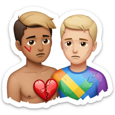 gay couple breaking up with a shattered heart between them sticker