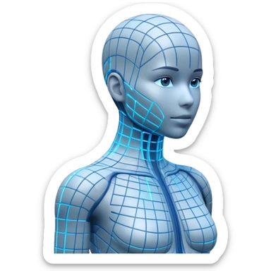 Human body silhouette with digital 3D scanning grid lines covering it, futuristic body scan sticker