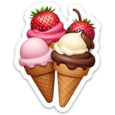 Chocolate strawberry vanilla ice cream scoops sticker