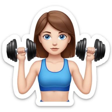 White girl with brown hair and blue eyes with weights in hand sticker