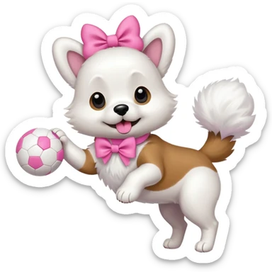girly dog with a pink bow jumping in the air to catch a ball sticker