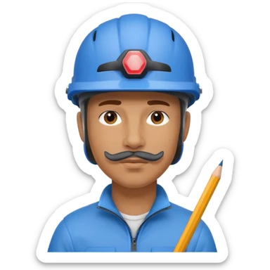 Man wearing a blue bike helmet and a pencil in his nose sticker