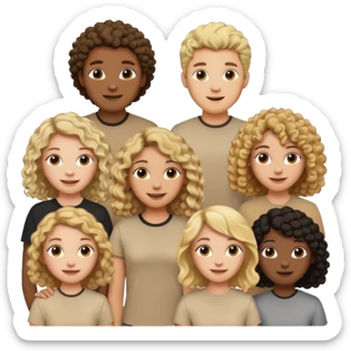 group of people  together ; men and women with brown, blonde, black hair- short hair, long hair and curly hairr wearing beige shirts aesthetic no collar, brown people, white people, black people sticker