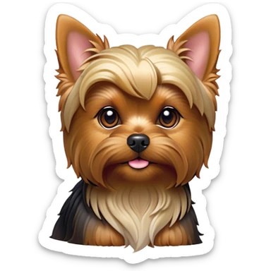 Cinematic Noble Yorkshire Terrier Portrait Emoji, Exuding refined charm and dignified poise, with a lustrous, silky fur in rich, deep hues, alert eyes and a confident expression, simplified yet exquisitely detailed, glowing with a soft, aristocratic radiance, high shine, embodying intelligent grace and classic elegance, soft glowing outline, capturing the essence of a regal Yorkshire Terrier ready to rule the screen with effortless sophistication! sticker