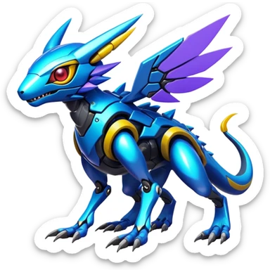  exotic shiny colorful futuristic modern cyber-Fakémon-Digimon-Trico-Vernid-creature sticker