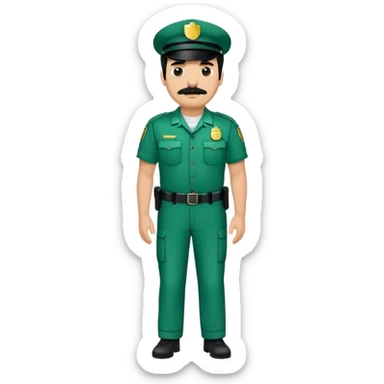 Chill guy in correctional officer green uniform. Full body. Black hair black mustache  sticker