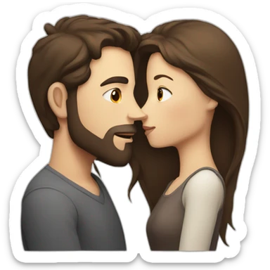 White Man with dark hair no beard kissing white woman with long brown hair sticker