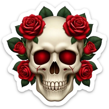 Skull with red dark roses surrounding it sticker