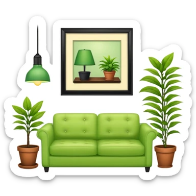 living room in ios emoji style

no TV, and make the couch a light green color

there is a lamp on one side and one plant on the other side sticker