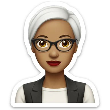 Bald, biracial, woman with glasses and red lipstick  sticker