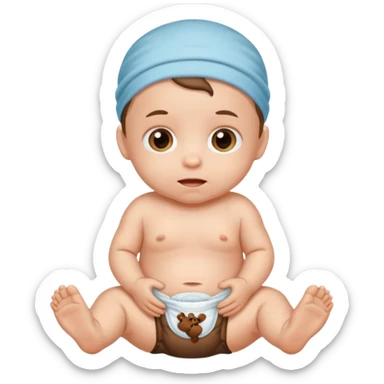 Newborn baby wearing a full of poop diaper sticker