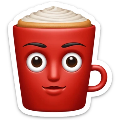 Una figura roja con cabeza cuadrada y cuerpo de rectángulos con cara con dos ojos negros como puntos y cejas preocupadas sin boca y que tenga como una especie de polvo café en la cabeza sticker