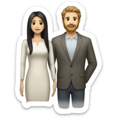 black hair white man with trimmed beard and light brown long hair woman sticker
