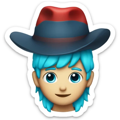 a kid with backwards red hat and blue brim and cyan hair sticker