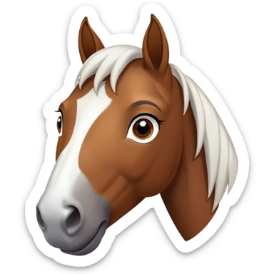 a brown horse, the main thing is that the horse has a white spot on the forehead between the eyes in the shape of an inverted triangle and a white spot on the right side of the nose. Pose and expression - cute face, Background - transparent for telegram sticker