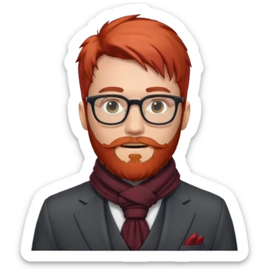 gray scarf, male,  beard, red hair, with suit, glasses sticker