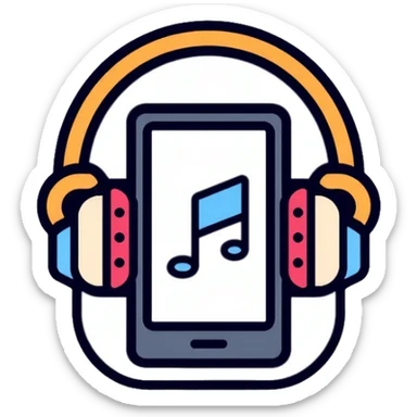 Music icon with headphones, smartphone, and "2010" text sticker