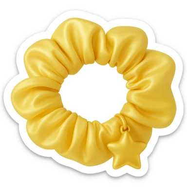 Change the gold heart charm to a gold star charm on the pastel yellow silky scrunchie, keep the 3D emoji style and shimmer effect. Remove the background. The style is 3D emoji style with shimmer effect. sticker