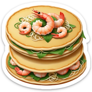 Cinematic Realistic B√°nh x√®o Dish Emoji, depicted as a crispy Vietnamese pancake filled with shrimp, pork, and bean sprouts rendered with dynamic textures and vibrant, appetizing lighting. sticker