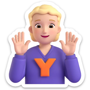 a cheerful person making a plus sign with their fingers in front of their chest, one hand horizontal, one vertical, expressive and welcoming, minimal background sticker