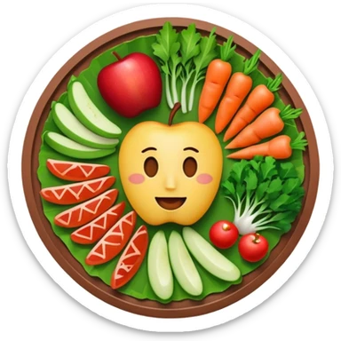 minimalist iOS style Apple emoji of a top view pierade with vegetables and pieces of meat sticker
