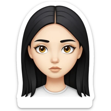 girl with light skin, long straight black hair, choni eyebrows, slanted eyes sticker