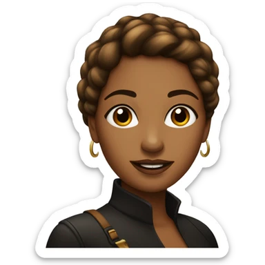 mujer con chasquilla pelo liso y café oscuro de ojos negros y delineado  sticker