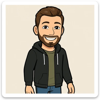 bitmoji style male, smiling, casual outfit sticker