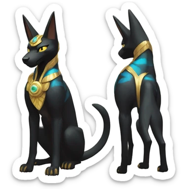 Black godly overpowered ethereal majestic Egyptian Lucario-Umbreon-Cat. Golden Anubis-Rings and yellow ring-markings. Full body sticker
